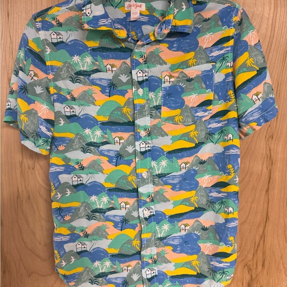 Cat & Jack Green and Blue Casual Button Down Shirt
